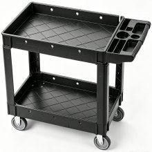 VEVOR Utility Service Cart, 2 Shelf 550LBS Heavy Duty Plastic Rolling Utility Cart with 360° Swivel Wheels, Medium Lipped Shelf, Ergonomic Storage Handle for Warehouse/Garage/Cleaning/Office