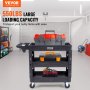 VEVOR Utility Service Cart, 3 polcos, 550 LBS nagy teherbírású műanyag gördülő segédkocsi 360°-ban elforgatható kerekekkel (2 fékekkel), közepes ívű polccal, ergonómikus tároló fogantyúval raktározáshoz/garázshoz/takarításhoz