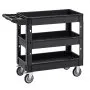 VEVOR Utility Service Cart, 550 LBS Laod Capacity, 3 Shelf Heavy Duty Plastic Rolling Utility Cart with 360° Swivel Wheels (2 with Brakes), Ergonomic Storage Handle for Warehouse/Garage/Cleaning
