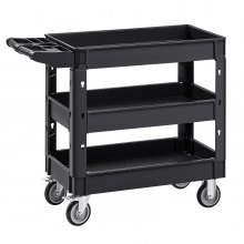 VEVOR Utility Service Cart, 550 LBS Laod Capacity, 3 Shelf Heavy Duty Plastic Rolling Utility Cart with 360° Swivel Wheels (2 with Brakes), Ergonomic Storage Handle for Warehouse/Garage/Cleaning