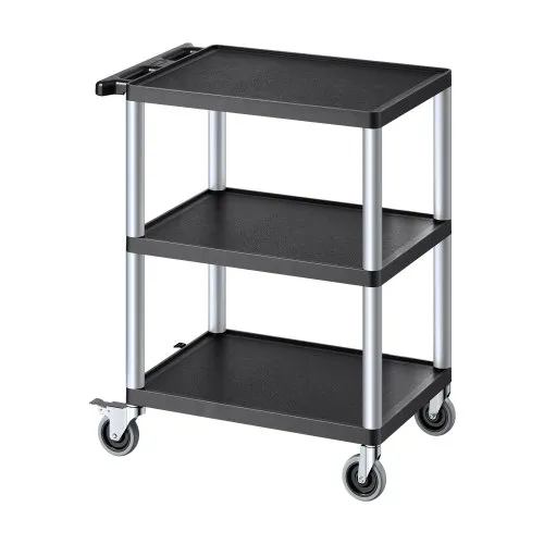 VEVOR Utility Cart, 300 lbs Load Capacity, 27.6 x 18.1-inch Service Cart, Three-Shelf Heavy Duty Plastic Utility Cart with 360° Swivel Wheels (2 with Brakes), Suitable for Warehouse, Garage, Cleaning