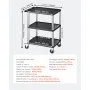 VEVOR Utility Cart, 300 lbs Load Capacity, 27.6 x 18.1-inch Service Cart, Three-Shelf Heavy Duty Plastic Utility Cart with 360° Swivel Wheels (2 with Brakes), Suitable for Warehouse, Garage, Cleaning