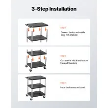 3-shelf Utility Cart 300 lbs 27.6 x 18.1-inch Service Cart with Wheels