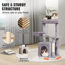 VEVOR Cat Tree 31.4" Cat Tower with Cat Condo Sisal Scratching Post Light Grey