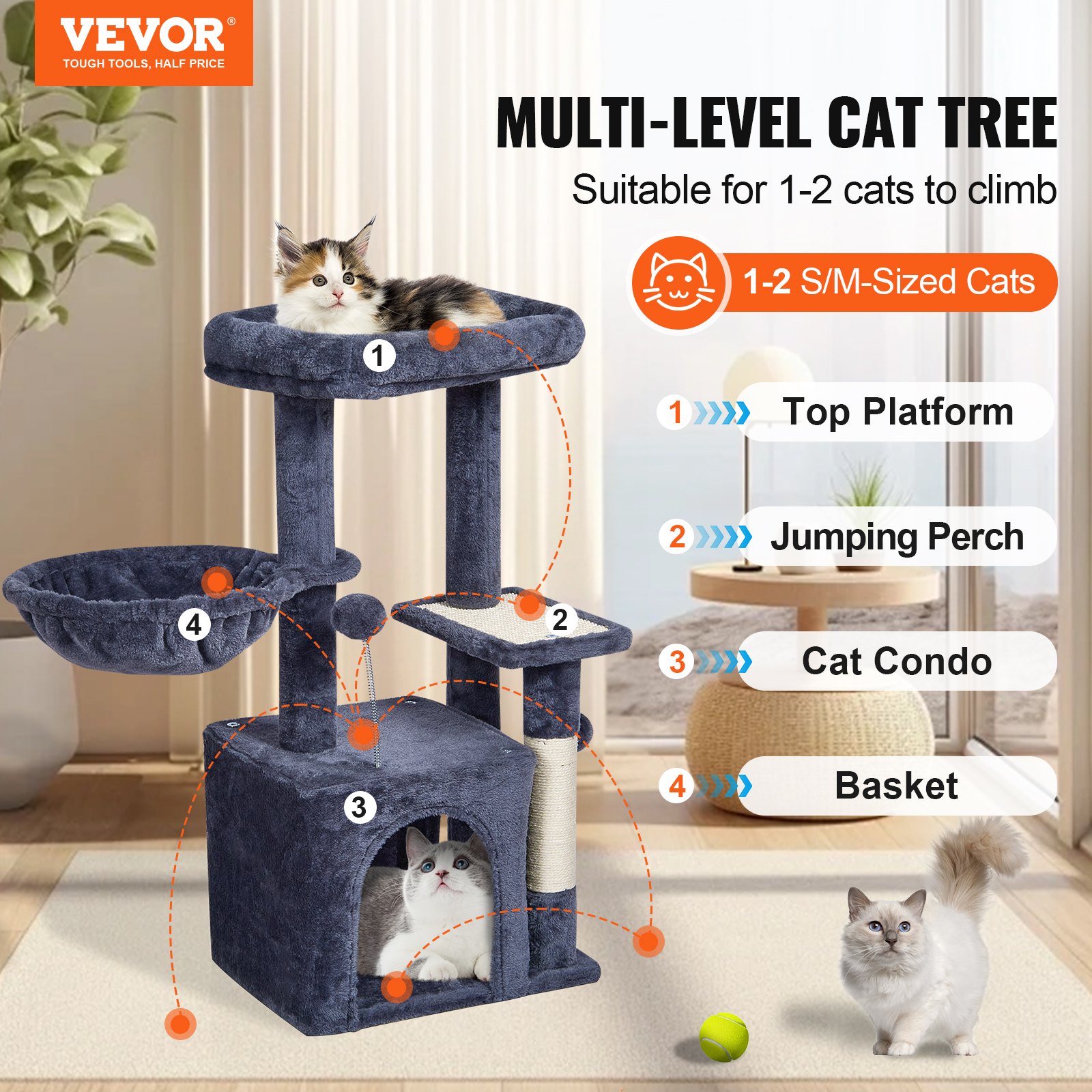 Árbol para gatos VEVOR de 31,4" con poste rascador de sisal y condominio para gatos, color gris oscuro