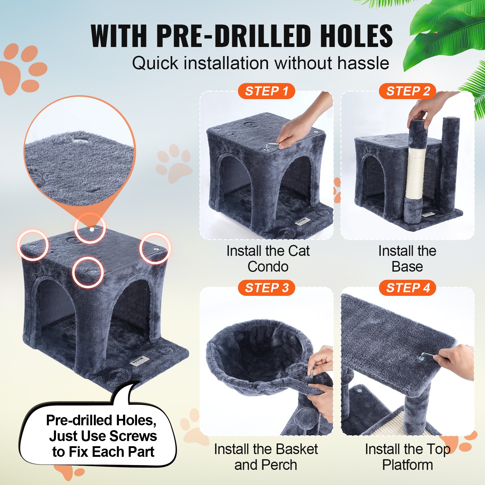 Árbol para gatos VEVOR de 31,4" con poste rascador de sisal y condominio para gatos, color gris oscuro