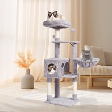 VEVOR Cat Tree 45.2" Cat Tower with Cat Condo Sisal Scratching Post Light Grey