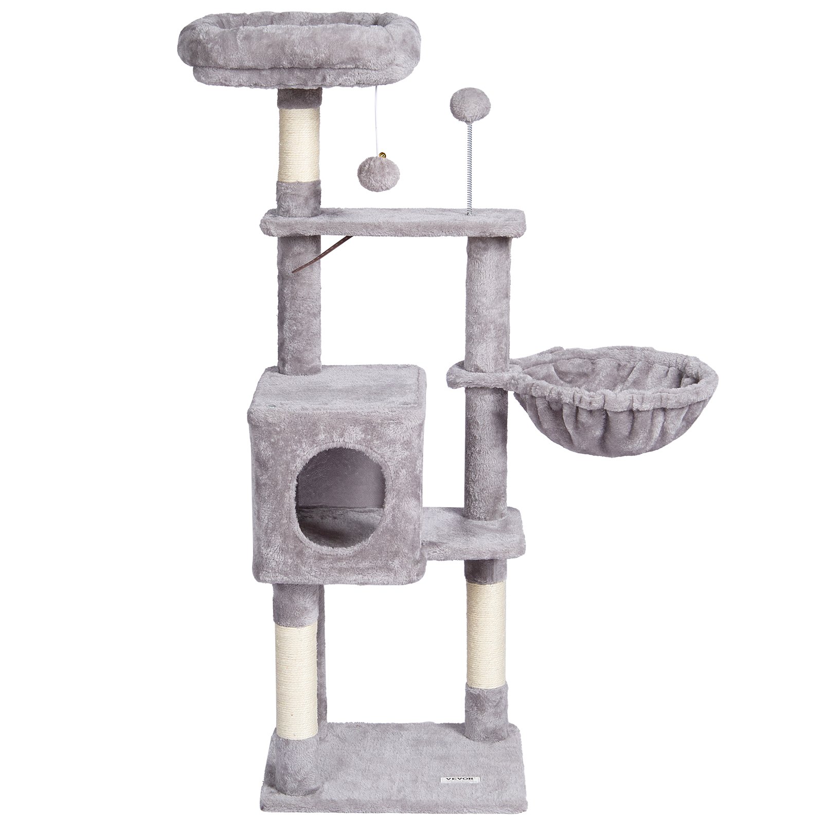 VEVOR Cat Tree 45.2" Cat Tower with Cat Condo Sisal Scratching Post Light Grey
