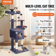 VEVOR Cat Tree 45.2" Cat Tower with Cat Condo Sisal Scratching Post Dark Grey
