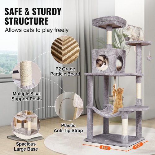 Multi-Level Cat Tower Condo With Scratching Post – Plush & Sisal – Multiple Sizes & Colors