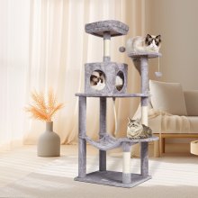 VEVOR Cat Tree 56.2" Cat Tower with Cat Condo Sisal Scratching Post Light Grey