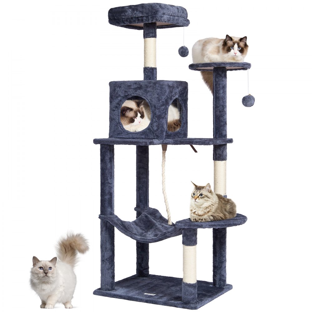 VEVOR Cat Tree 56,2" Cat Tower med Cat Condo Sisal kradsestolpe mørkegrå