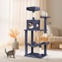 VEVOR Cat Tree for Indoor Cats, 56.2" Cat Tower with Cat Condo, Sisal Scratching Post, Hammock, Top Perch, Jumping Platforms, Large Cat House with Hang Ball, Cat Furniture Activity Center, Dark Grey