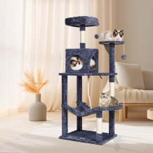 VEVOR Cat Tree 56.2" Cat Tower with Cat Condo Sisal Scratching Post Dark Grey