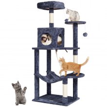 VEVOR Cat Tree 56.2" Cat Tower with Cat Condo Sisal Scratching Post Dark Grey