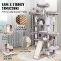VEVOR Cat Tree for Indoor Cats, 174 cm Cat Tower with 2 Cat Condos, Sisal Scratching Post, Hammocks, Top Perches, Jumping Platforms and Ramp, Cat Furniture Activity Center with Hang Balls, Light Grey
