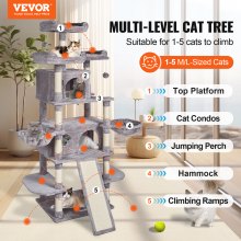 VEVOR Cat Tree 174 cm Cat Tower for Indoor Cats with Cat Condos Scratching Post