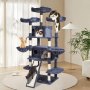 Árbol para gatos VEVOR para interiores, torre de 173 cm con 2 compartimentos, poste rascador de sisal, hamacas, perchas superiores, plataformas de salto y rampa, centro de actividades con pelotas colgantes, gris oscuro