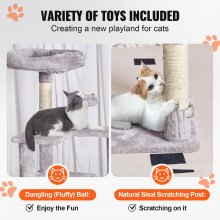 VEVOR Cat Tree 60,6" Torre para gatos com arranhador de sisal e condomínio para gatos Cinza claro