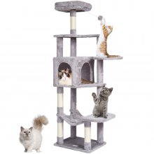 VEVOR Cat Tree 60,6" Cat Tower with Cat Condo Sisal Scratching Post Ανοιχτό γκρι