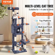 VEVOR Cat Tree 60.6" Cat Tower with Cat Condo Sisal Scratching Post Dark Grey