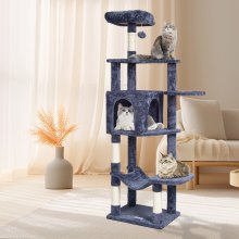VEVOR Cat Tree 60.6" Cat Tower with Cat Condo Sisal Scratching Post Dark Grey