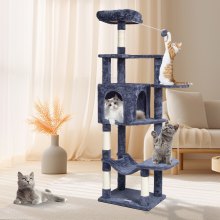 VEVOR Cat Tree 60.6" Cat Tower with Cat Condo Sisal Scratching Post Dark Grey