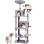 VEVOR Cat Tree 160 cm Cat Tower with 2 Cat Condos Scratching Post Light Grey