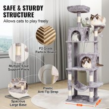 VEVOR Cat Tree 63" Cat Tower with 2 Cat Condos Sisal Scratching Post Light Grey