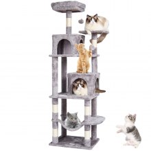 Arbre à chat VEVOR 63" Tour à chat avec 2 niches pour chat Griffoir en sisal Gris clair