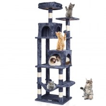 Arbre à chat VEVOR 63" Tour à chat avec 2 niches pour chat Griffoir en sisal Gris clair