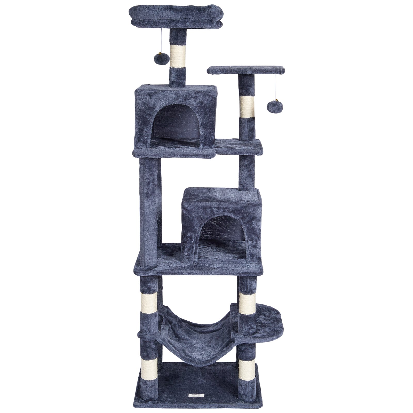 VEVOR Cat Tree 63" Cat Tower with 2 Cat Condos Sisal Scratching Post Ανοιχτό γκρι