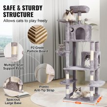 VEVOR Cat Tree 174 cm Cat Tower with Cat Condos Sisal Scratching Post Light Grey