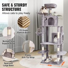 VEVOR Cat Tree 68,5" Torre para gatos com arranhadores de sisal e condomínios para gatos Cinza claro