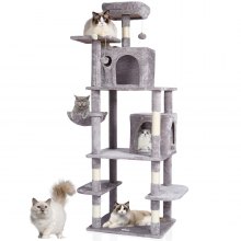 VEVOR Cat Tree 68.5" Cat Tower with Cat Condos Sisal Scratching Post Light Grey