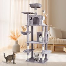 VEVOR Cat Tree 68.5" Cat Tower with Cat Condos Sisal Scratching Post Light Grey