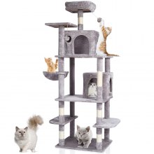 VEVOR Cat Tree 68.5" Cat Tower with Cat Condos Sisal Scratching Post Light Grey