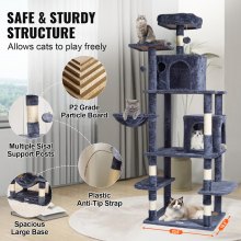 VEVOR Cat Tree 68,5" Torre para gatos com arranhadores de sisal e condomínios para gatos Cinza escuro