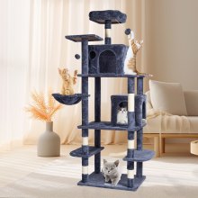 VEVOR Cat Tree 68,5" Cat Tower med Cat Condos Sisal-kradsestolpe mørkegrå