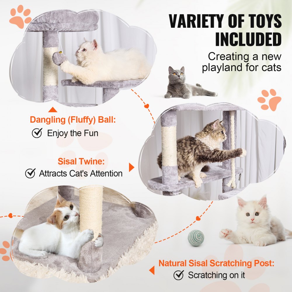 VEVOR Cat Tree 182.9 cm Cat Tower with 2 Cat Condos Sisal Scratching Post Light Grey