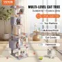 VEVOR Cat Tree 182.9 cm Cat Tower with 2 Cat Condos Sisal Scratching Post Light Grey