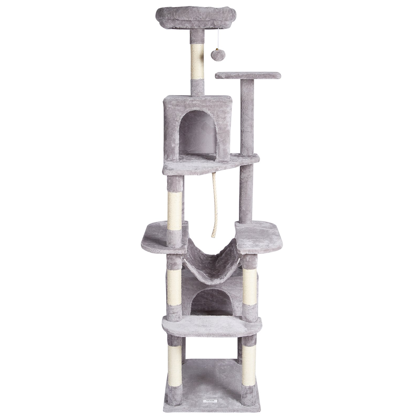 VEVOR Cat Tree 182.9 cm Cat Tower with 2 Cat Condos Sisal Scratching Post Light Grey