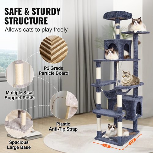 thumbnail image 2 of 72" Cat Tree With 2 Condos, Scratching Posts, Perch & Toys – For Small/Medium Cats 2 of 4