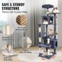 VEVOR Cat Tree 183cm Cat Tower with 2 Cat Condos Sisal Scratching Post Dark Grey