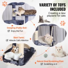 VEVOR Cat Tree 183cm Cat Tower with 2 Cat Condos Sisal Scratching Post Dark Grey