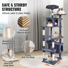 VEVOR Cat Tree 72" Cat Tower with 2 Cat Condos Sisal Scratching Post Dark Grey