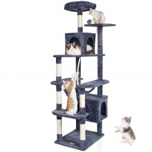 VEVOR Cat Tree 72" Cat Tower with 2 Cat Condos Sisal Scratching Post Dark Grey