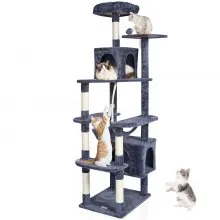 VEVOR Cat Tree 72" Cat Tower with 2 Cat Condos Sisal Scratching Post Dark Grey