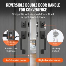 Double Door Handle Set Double Door Lock Set Matte Black Square Door Lever