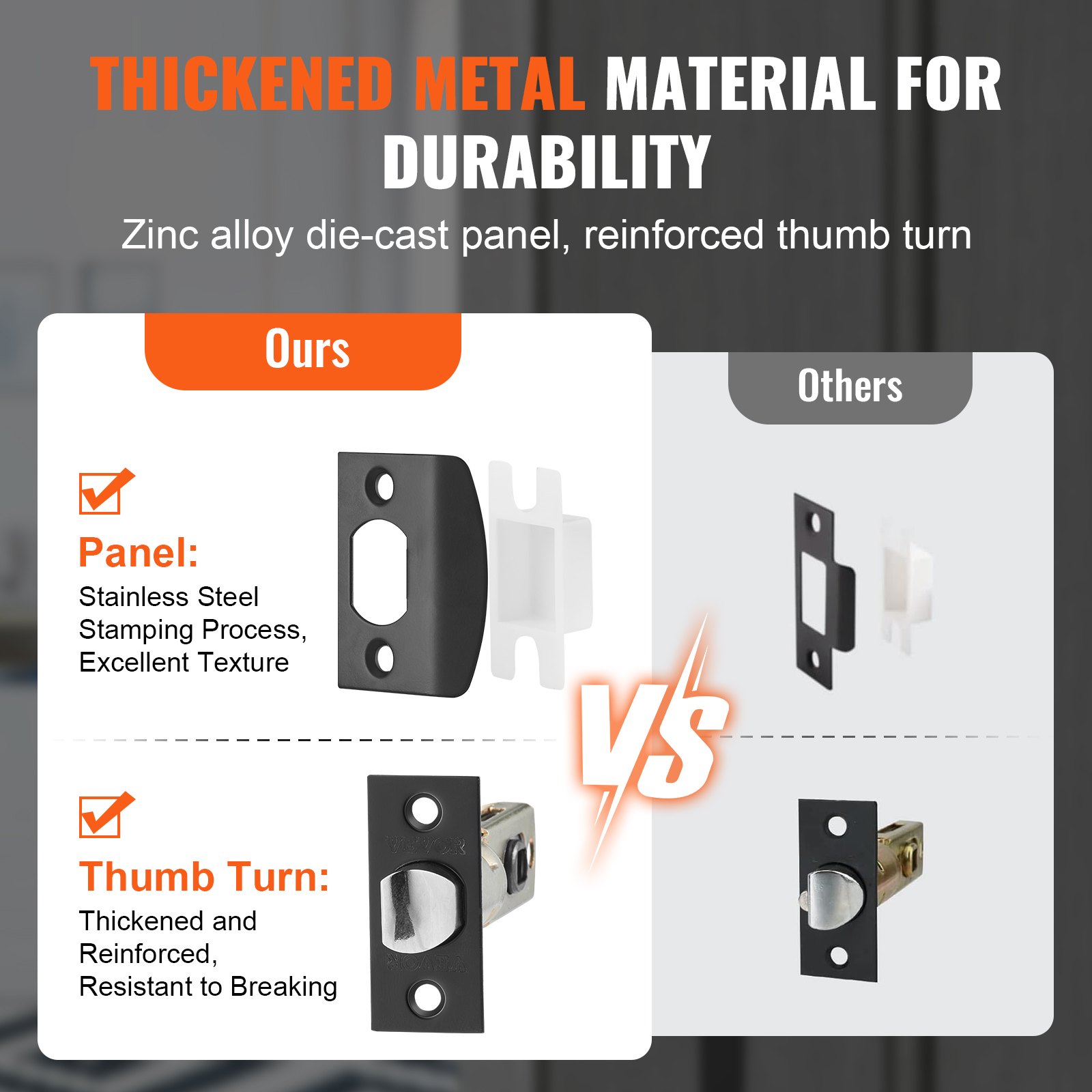 VEVOR Double Door Handle Set, Matte Black Square Door Lever, Double Front Door Handle Set with Reversible Handle Lever, Heavy Duty Double Door Lock Set with Dummy, for Office Door or Front Door